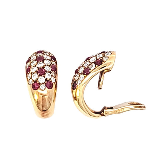Cartier 1980s 18KT Yellow Gold Ruby & Diamond Earrings side