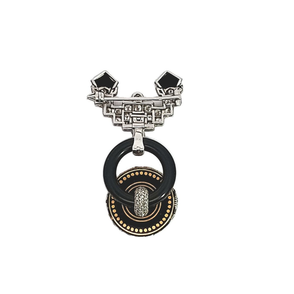 Cartier Paris Art Deco Platinum & 18KT Yellow Gold Diamond, Enamel & Onyx "Cachet" Watch Brooch back