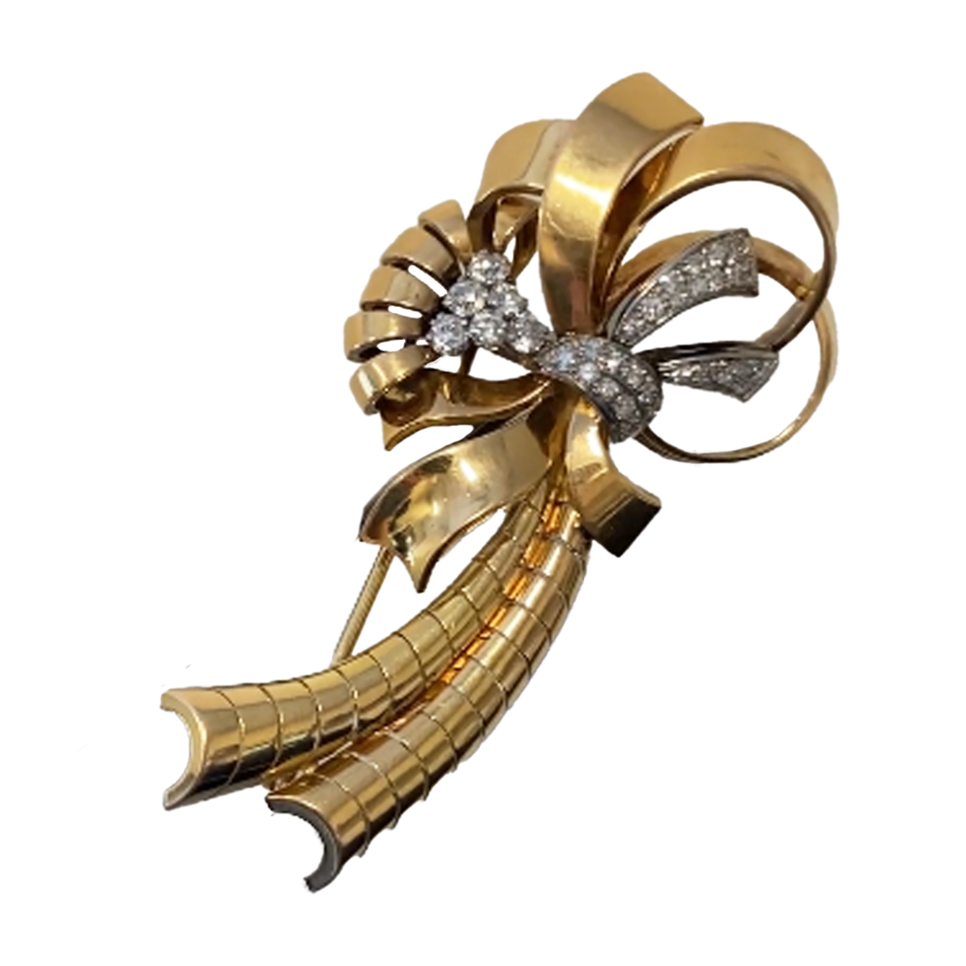1940s 18KT Yellow Gold Diamond Brooch front side