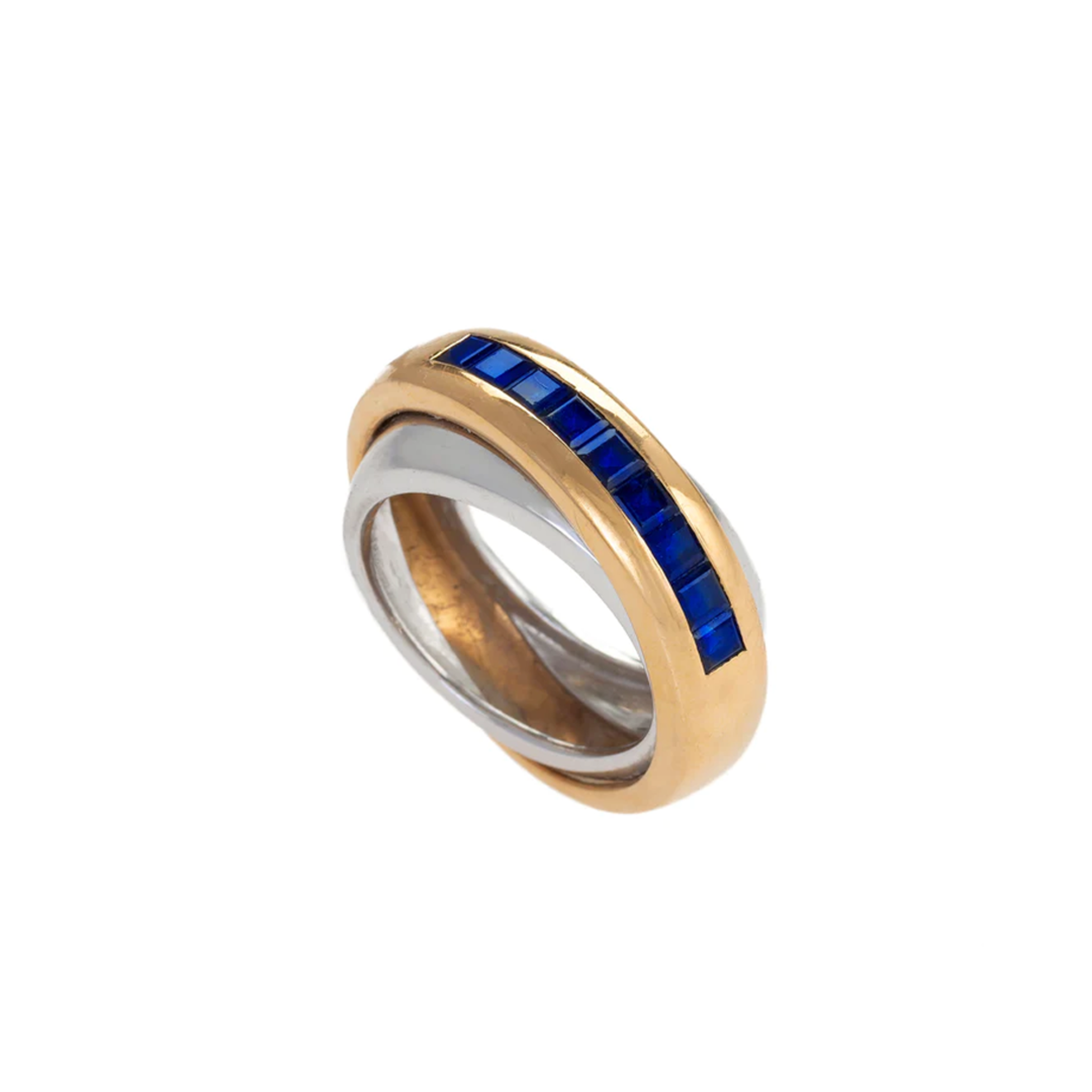 Cartier 18KT Yellow Gold Sapphire Double Band Ring angled front view