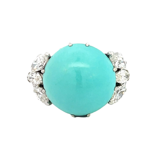 1960s Platinum Turquoise & Diamond Ring front 