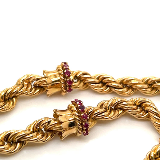Lacloche Freres Paris 1950s 18KT Yellow Gold Diamond & Ruby Necklace close-up details