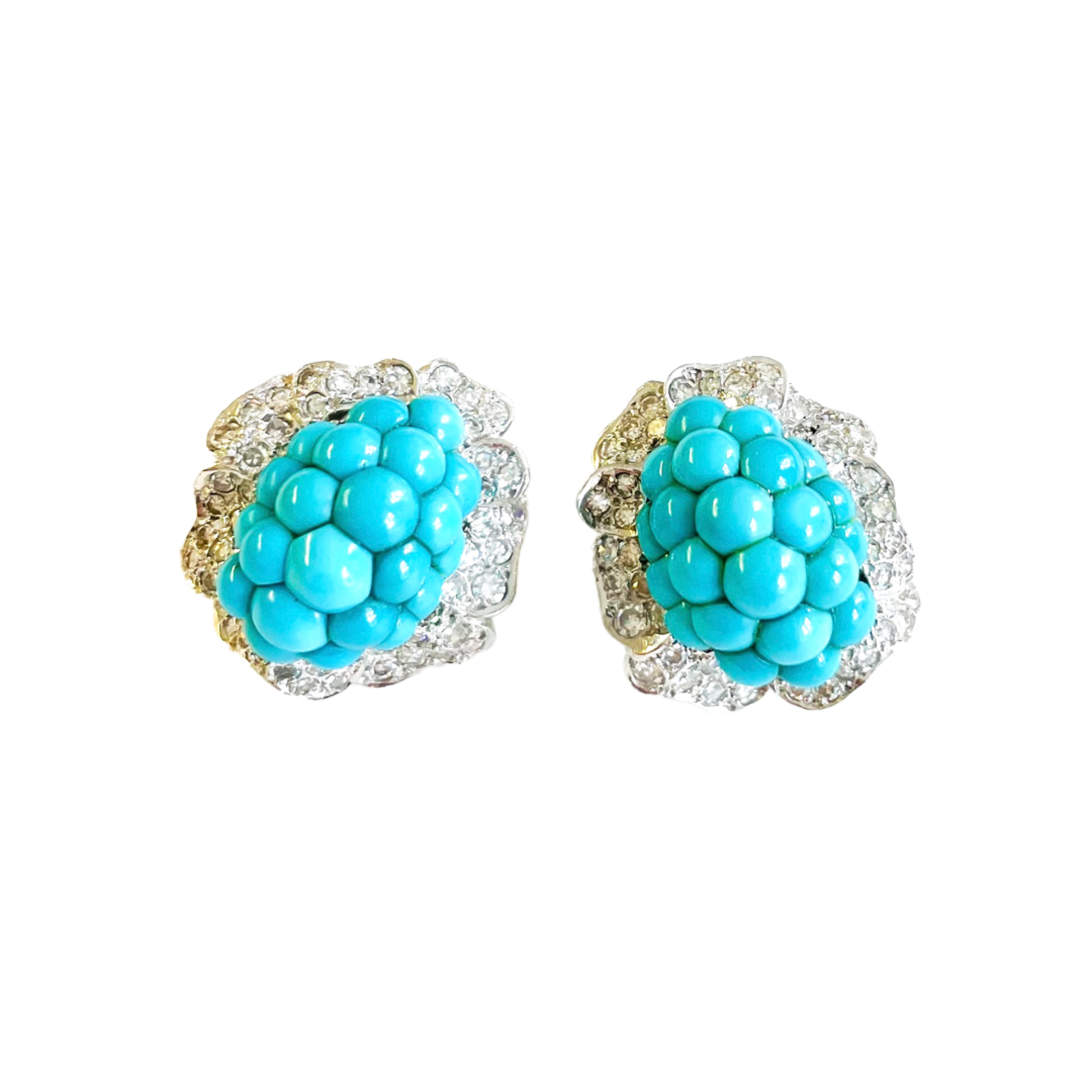 Wilm German 1950s Platinum Turquoise & Diamond Cluster Earrings front view