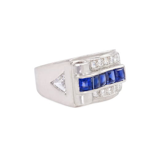 Cartier Art Deco Platinum Diamond & Sapphire Ring side view