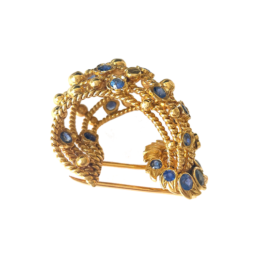 Cartier Paris 1950s 18KT Yellow Gold Sapphire Brooch side