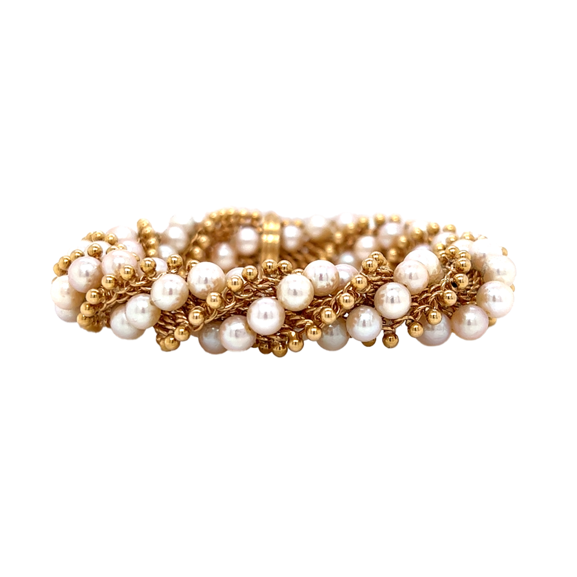 Van Cleef & Arpels Paris Post-1980s 18KT Yellow Gold Pearl & Gold Bracelet front