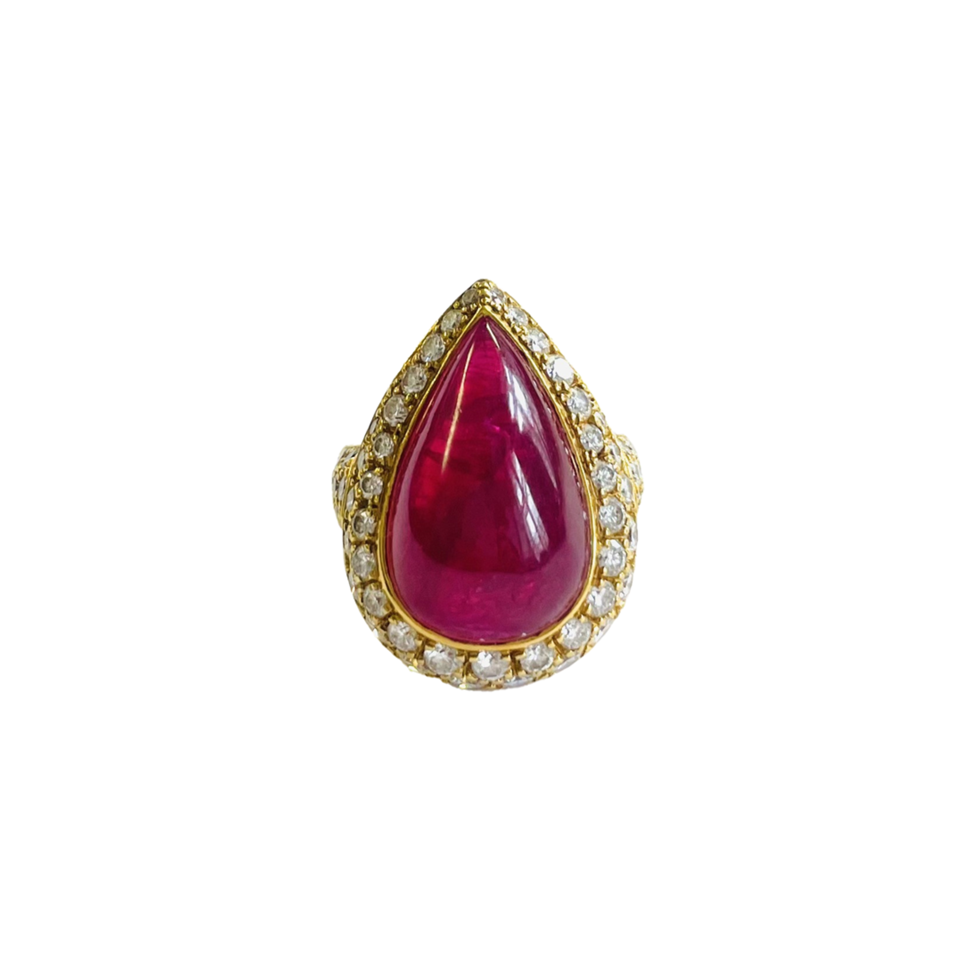 Hemmerle 1980s Platinum & 18KT Yellow Gold African Unheated Ruby & Diamond Ring front