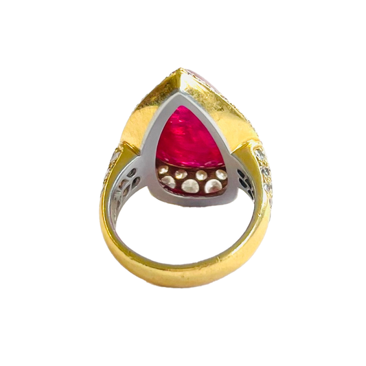 Hemmerle 1980s Platinum & 18KT Yellow Gold African Unheated Ruby & Diamond Ring back