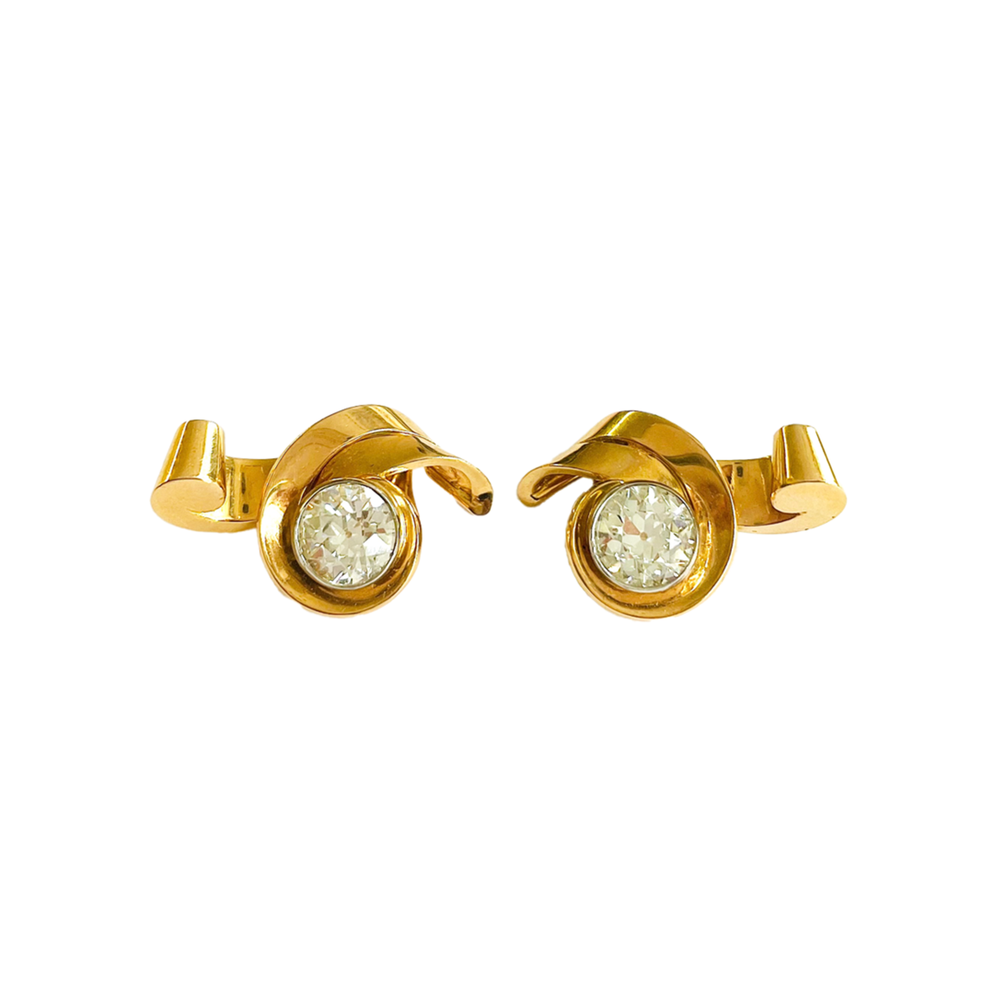 French 1950s Platinum & 18KT Yellow Gold Diamond Earrings front
