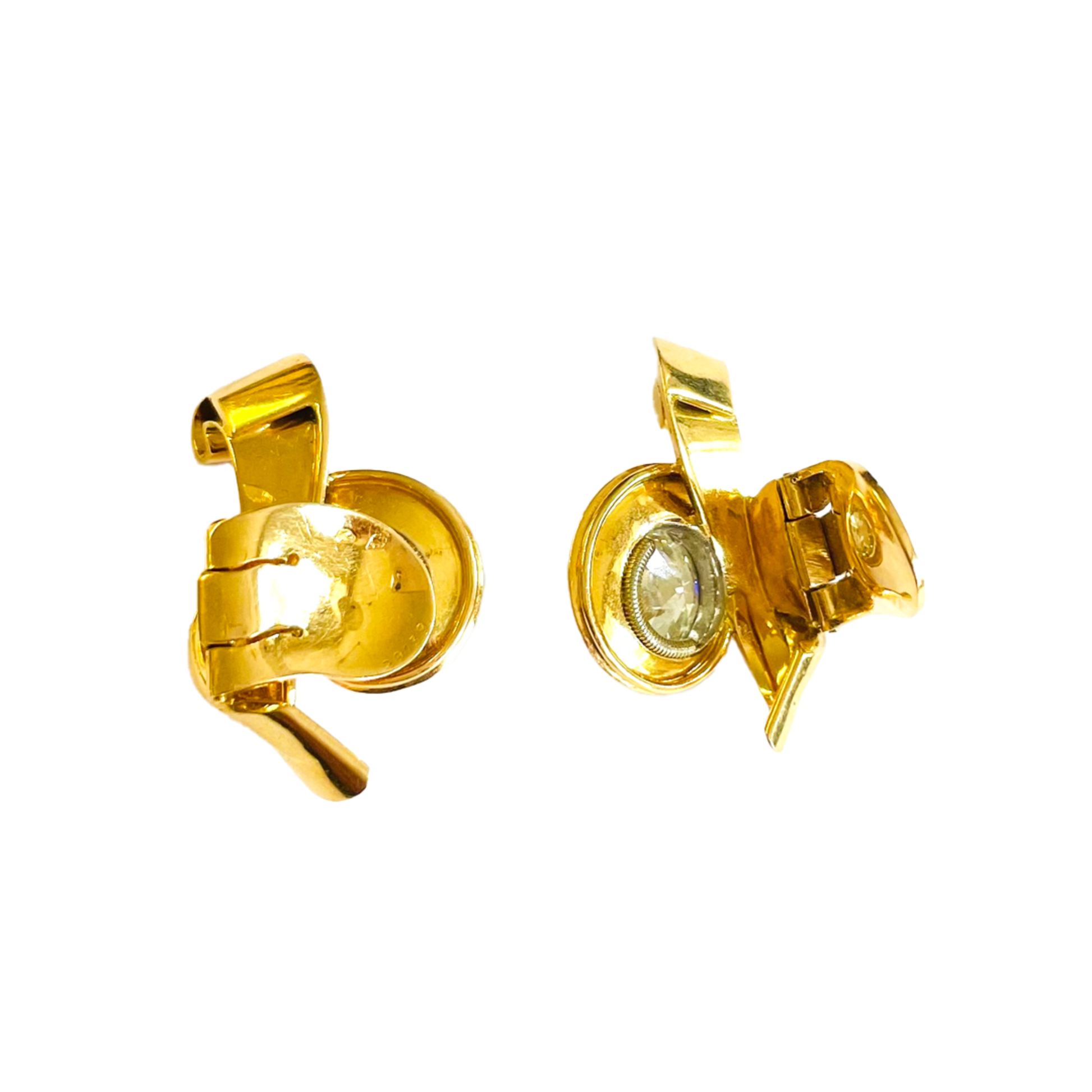 French 1950s Platinum & 18KT Yellow Gold Diamond Earrings back and side