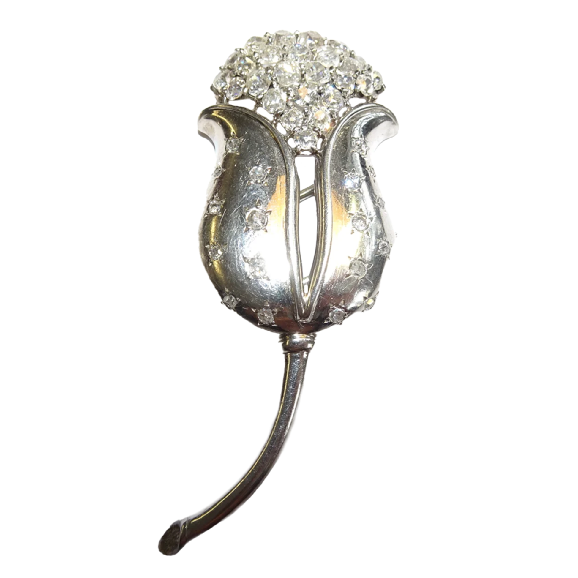 Rene Boivin French 1930s Platinum Diamond Tulip Brooches front