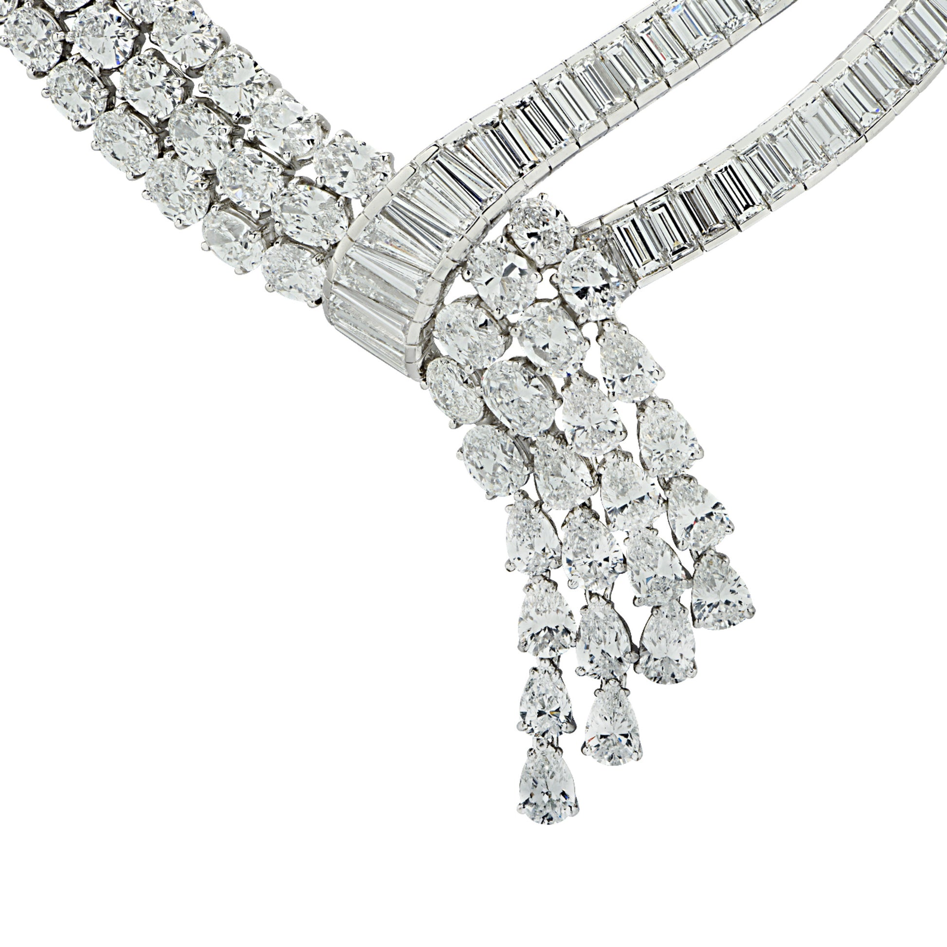 1970s Platinum Diamond Necklace close-up of front