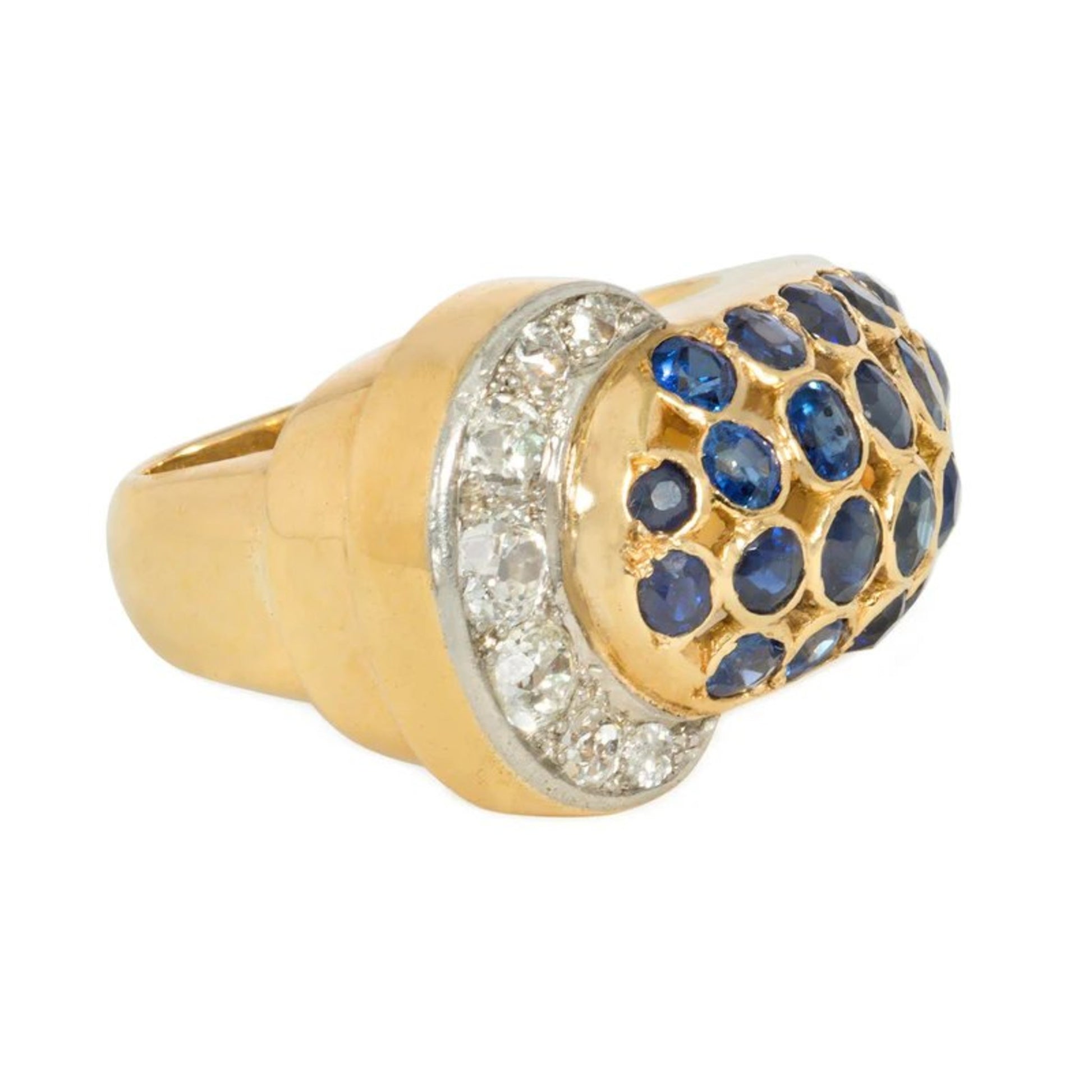 1950s Platinum & 18KT Yellow Gold Sapphire & Diamond Buckle Ring side