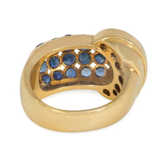 1950s Platinum & 18KT Yellow Gold Sapphire & Diamond Buckle Ring back