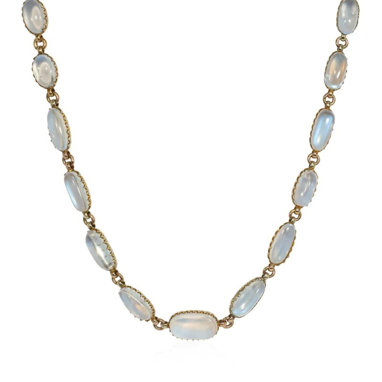 1980s 14KT Yellow Gold Moonstone Rivière Necklace front
