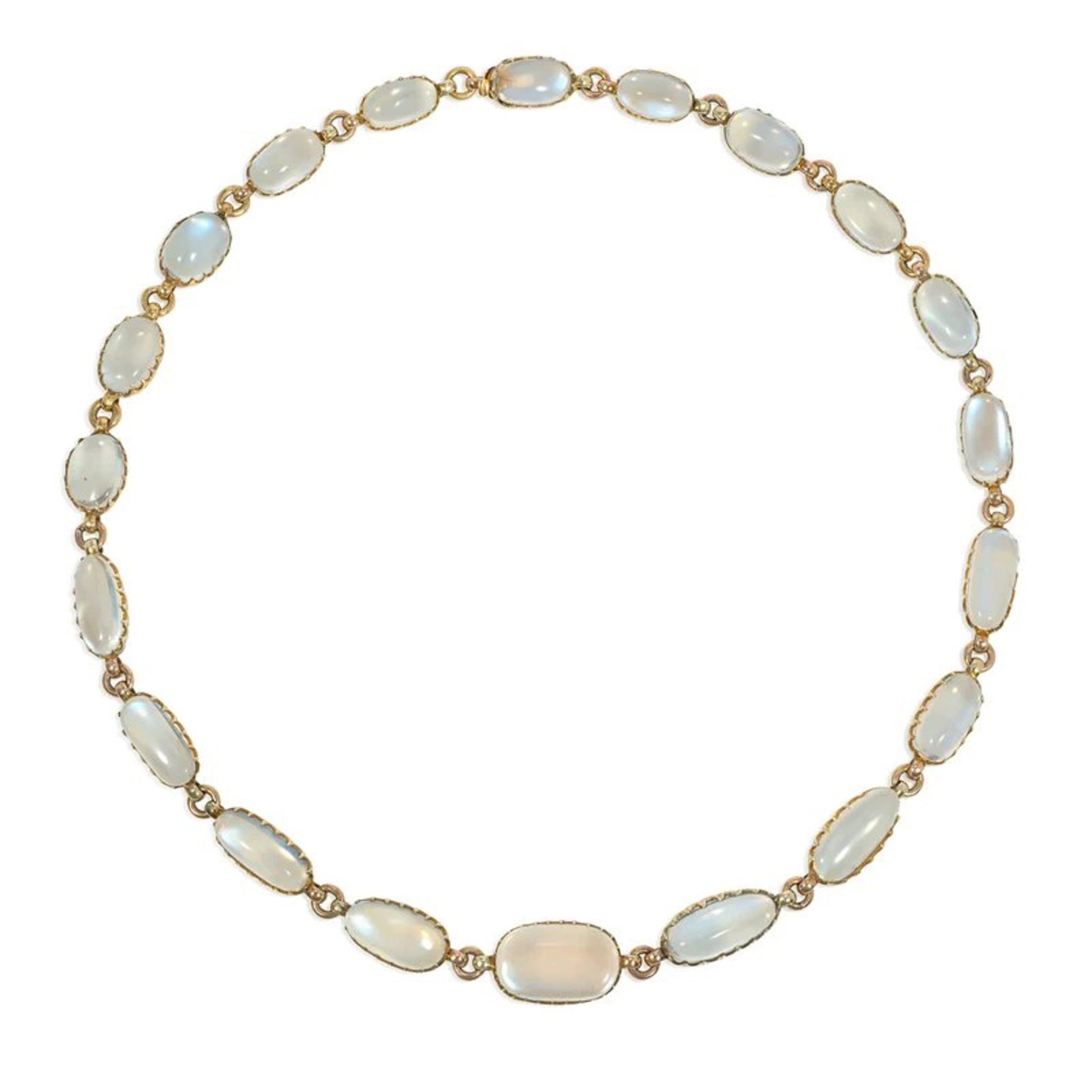 1980s 14KT Yellow Gold Moonstone Rivière Necklace front