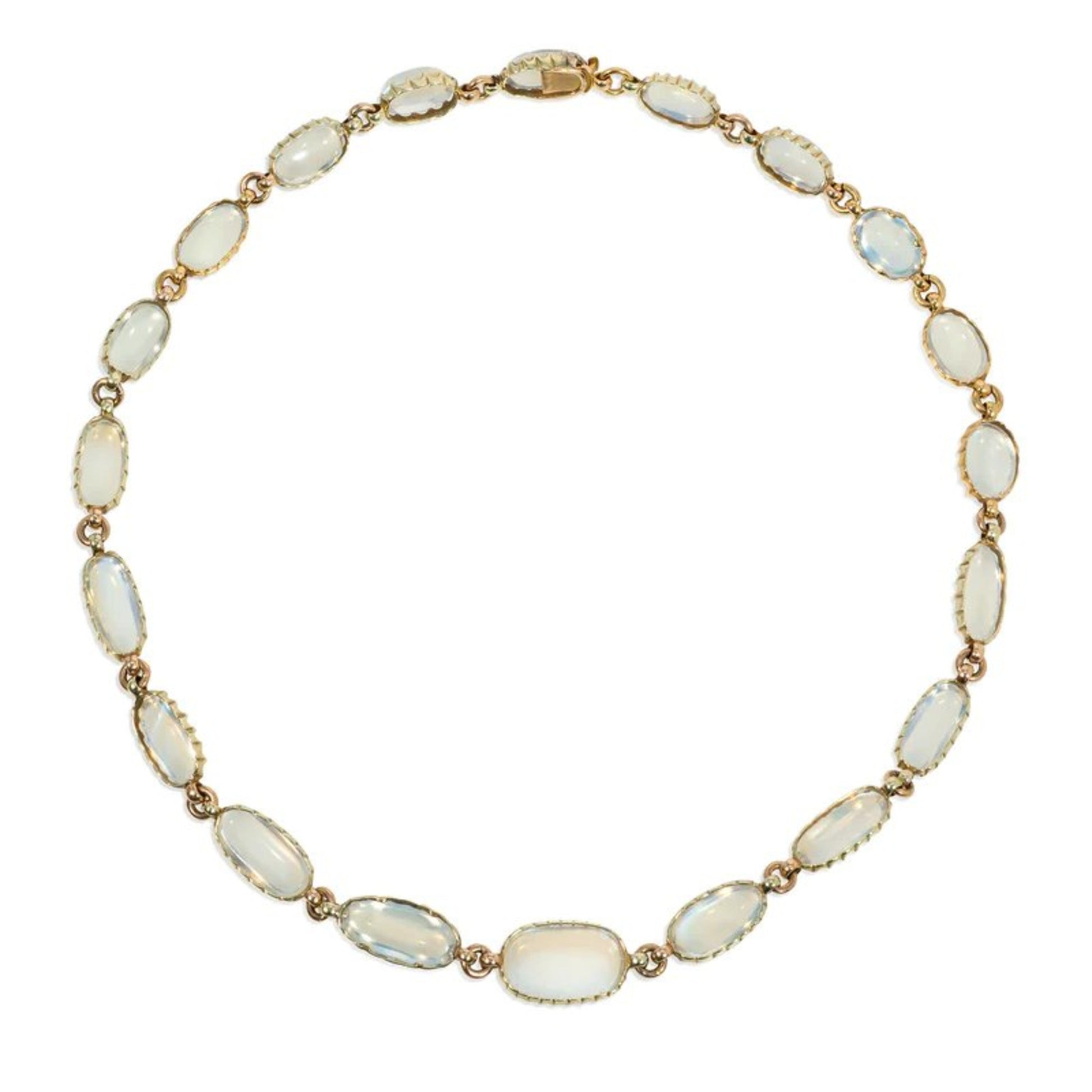 1980s 14KT Yellow Gold Moonstone Rivière Necklace back