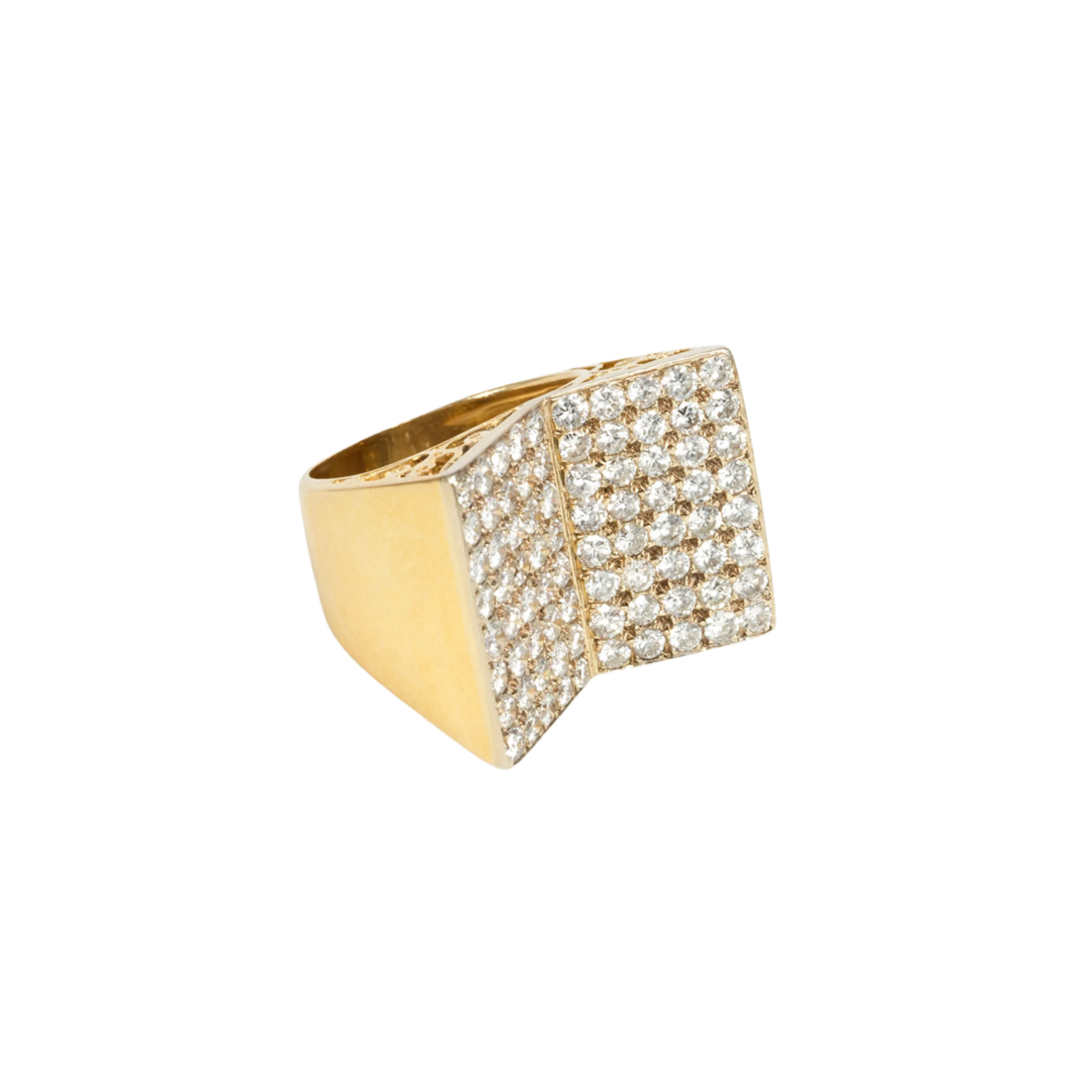 French Retro 18KT Yellow Gold Diamond Double Plaque Ring front