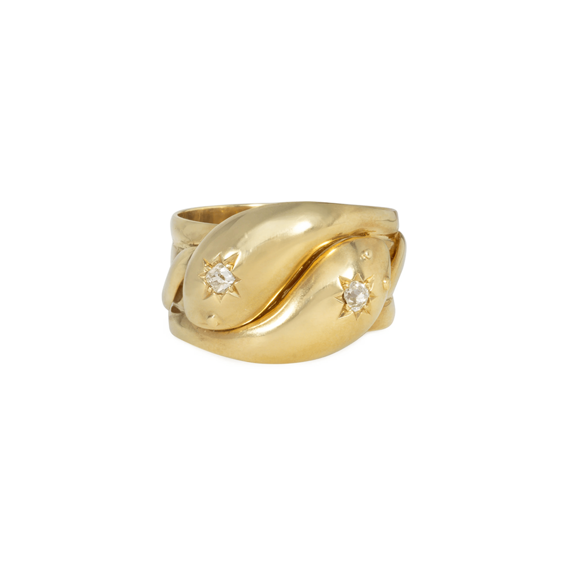 Edwardian 18KT Yellow Gold Diamond Snake Ring front