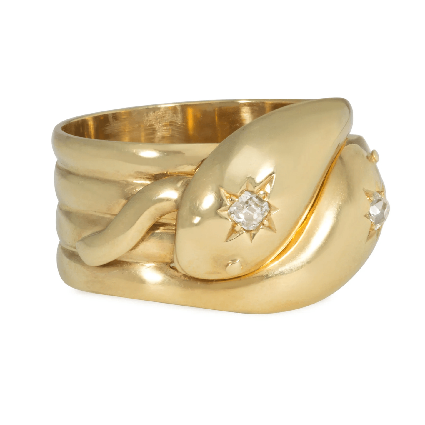 Edwardian 18KT Yellow Gold Diamond Snake Ring front