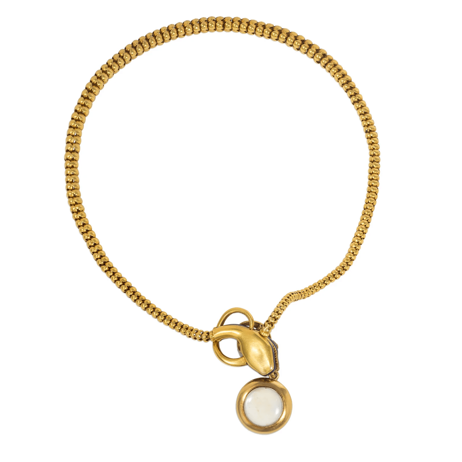 Victorian 18KT Yellow Gold Diamond, Enamel & Ruby Snake Locket Necklace back