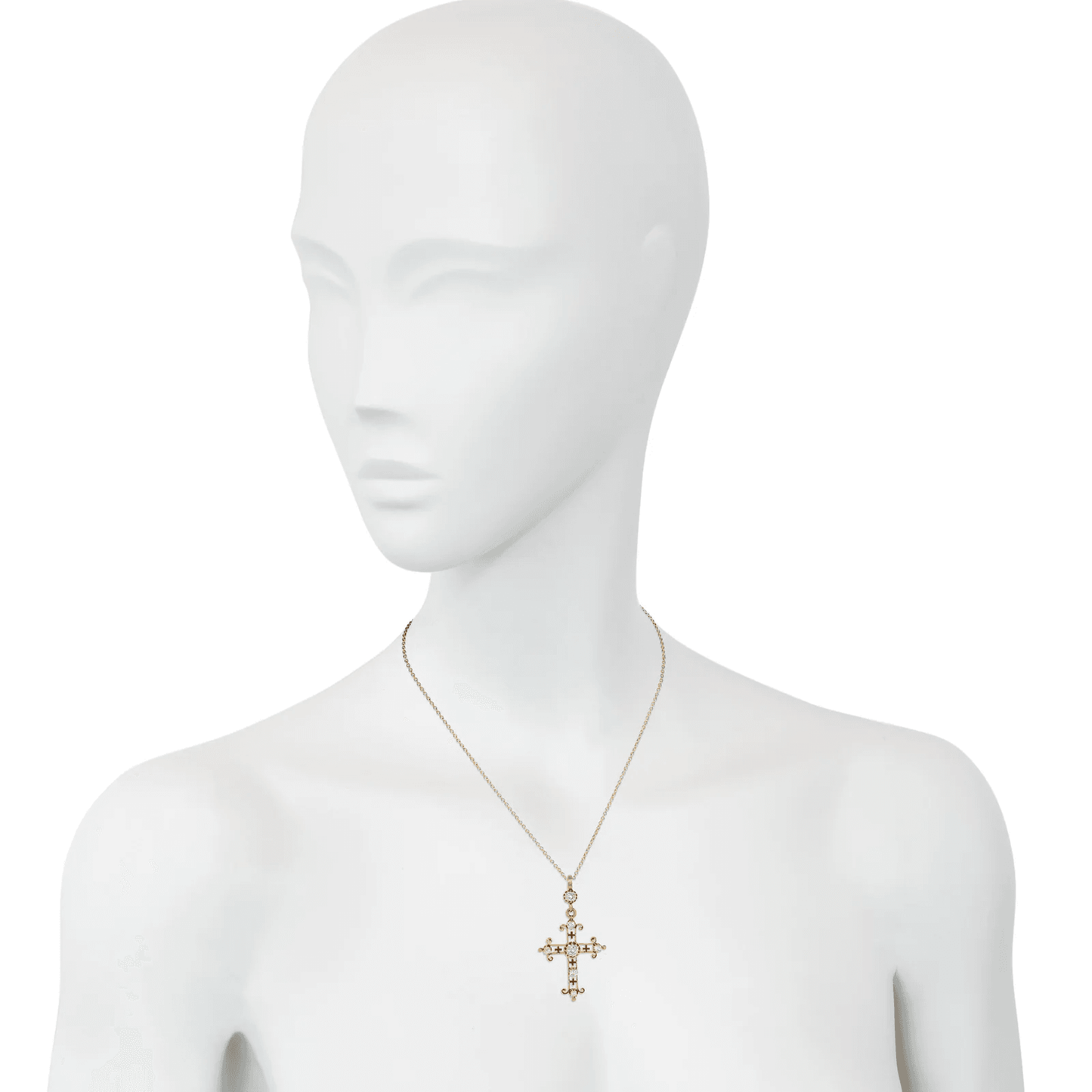 French Antique 18KT Yellow Gold Diamond & Enamel Cross Pendant worn on neck