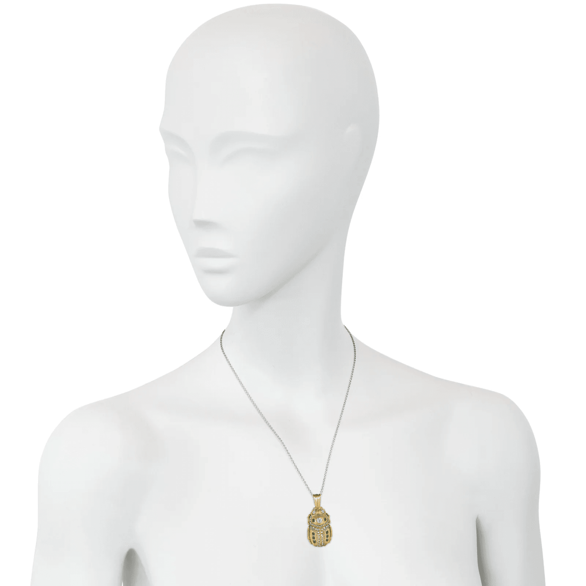 Antique Egyptian Revival 18KT Yellow Gold Diamond & Emerald Scarab Pendant/Brooch worn on neck