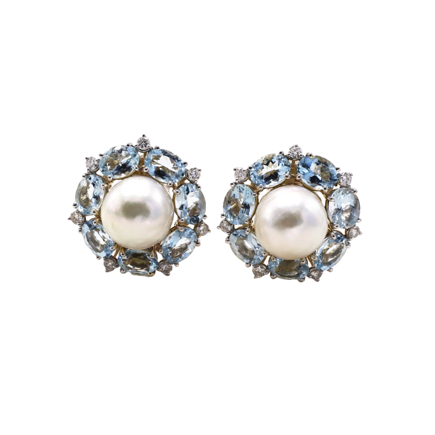 Seaman Schepps 1970s 18KT White Gold Aquamarine & Cultured Pearl Earrings front