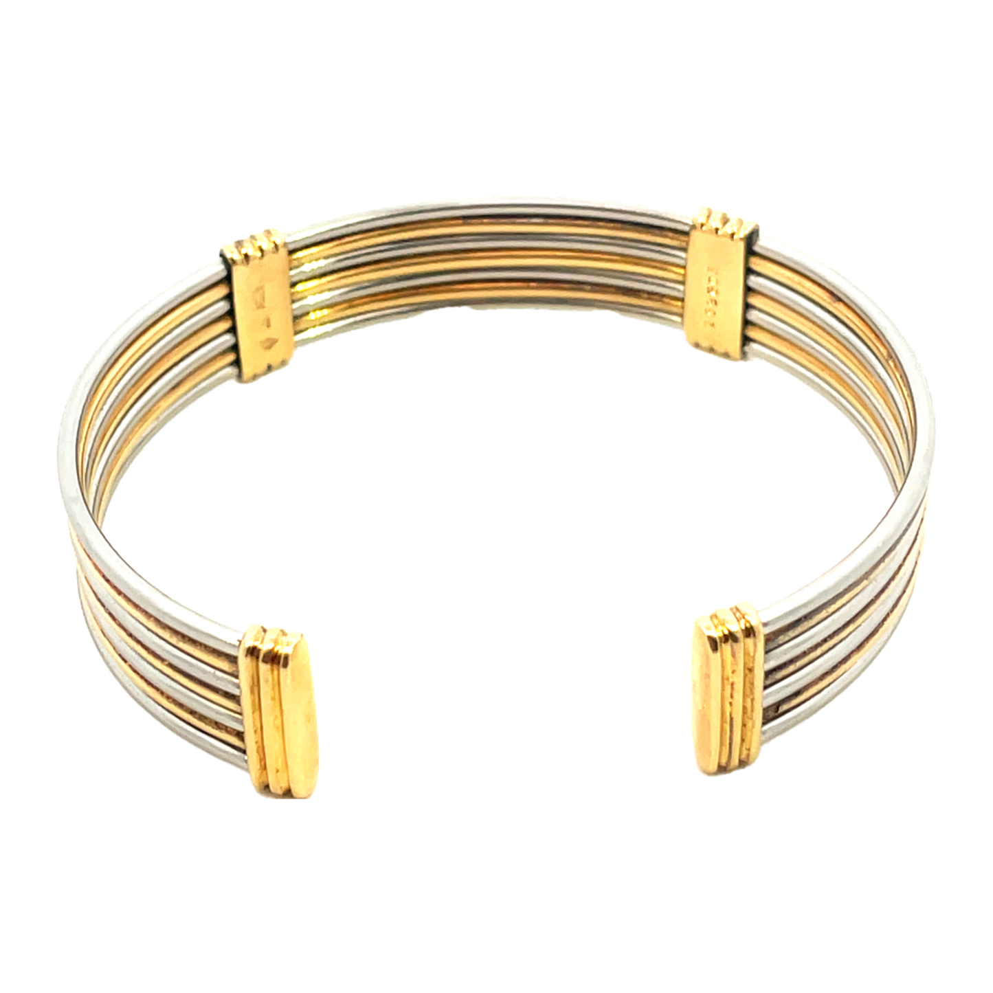 Cartier 1980s 18KT Yellow Gold Stainless Steel Earring & Bangle Bracelet Set bracelet back