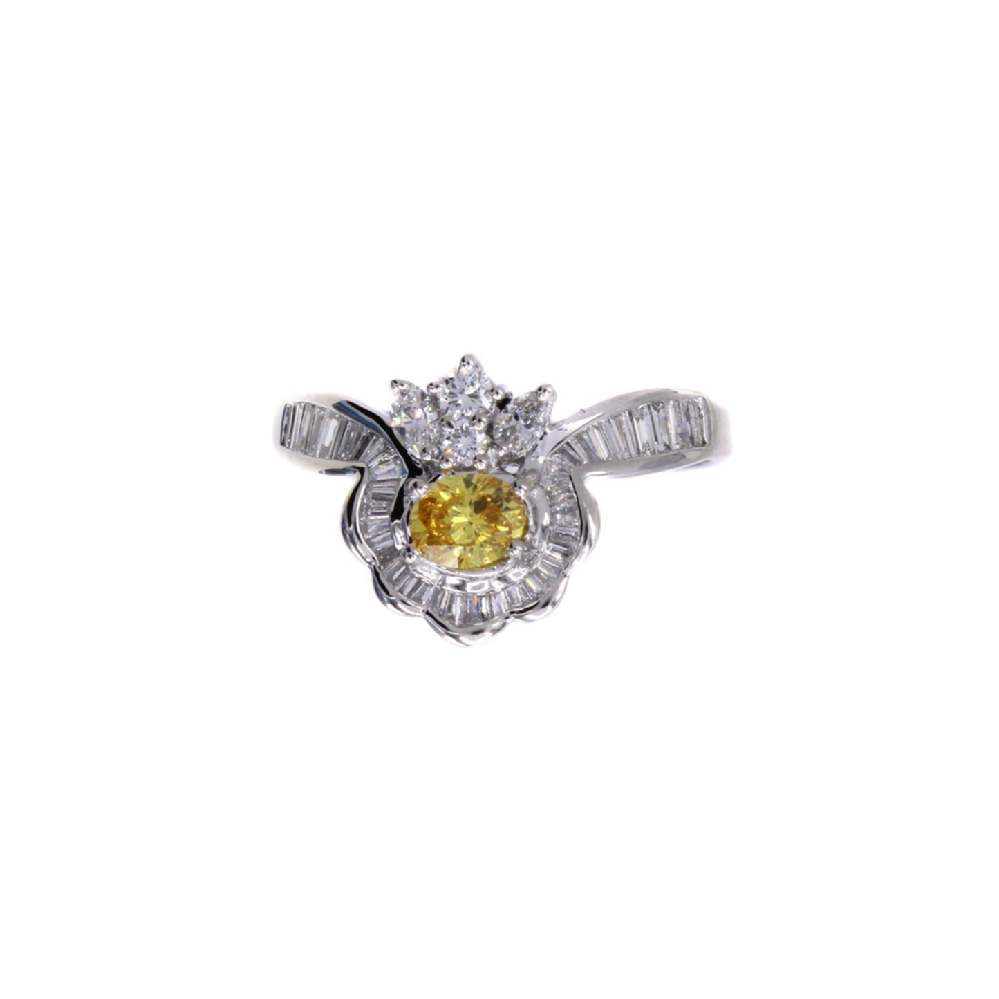 Post-1980s Platinum Fancy Vivid Orange-Yellow Diamond Ring front