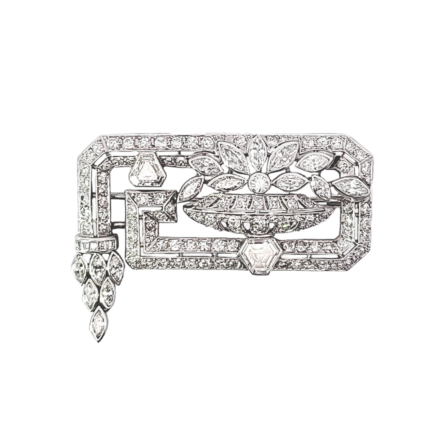French Art Deco Platinum Diamond Brooch front