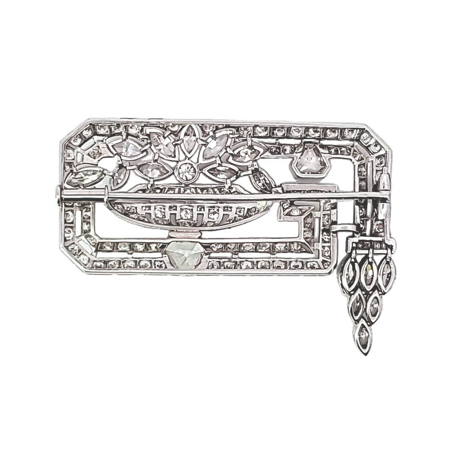 French Art Deco Platinum Diamond Brooch back