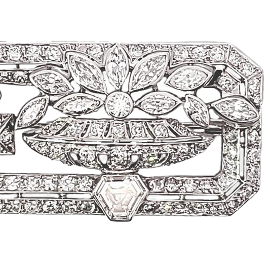 French Art Deco Platinum Diamond Brooch close-up details