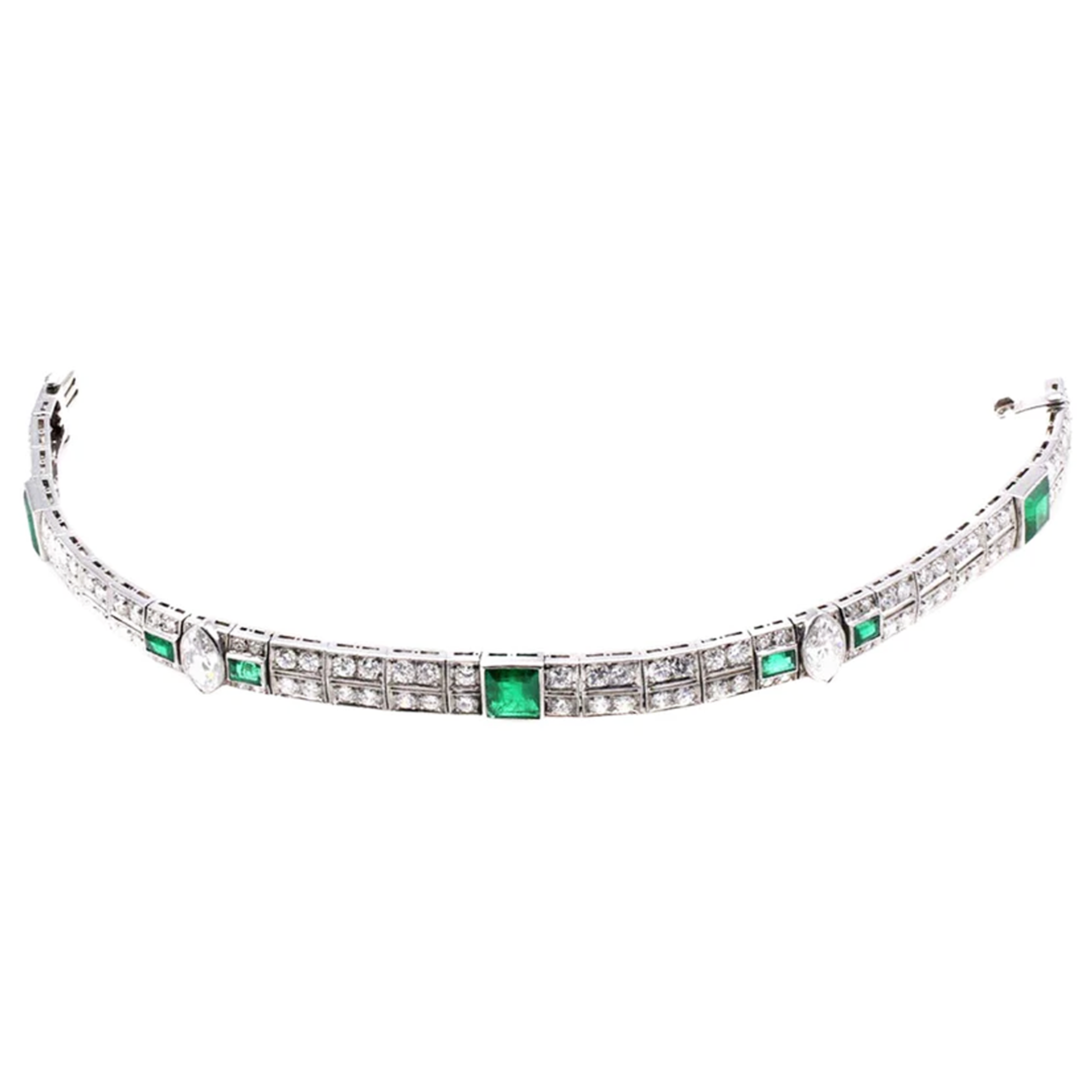 Cartier Art Deco Platinum Diamond & Emerald Bracelet front