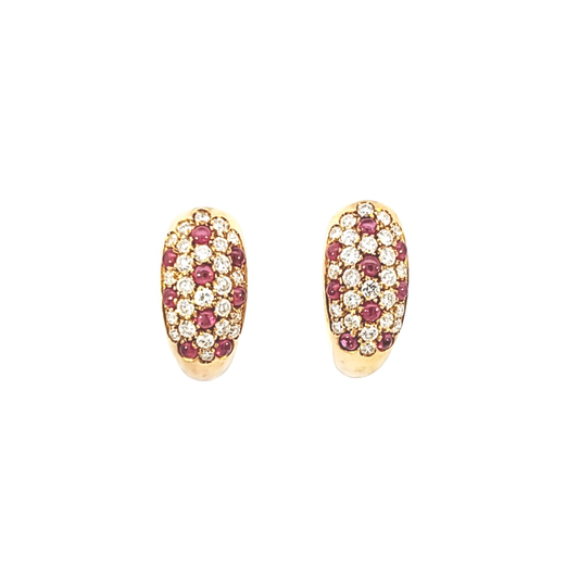 Cartier 1980s 18KT Yellow Gold Ruby & Diamond Earrings front