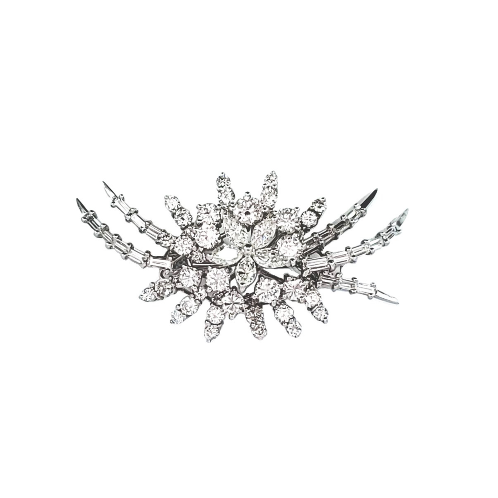 1970s 14KT White Gold Diamond Brooch front