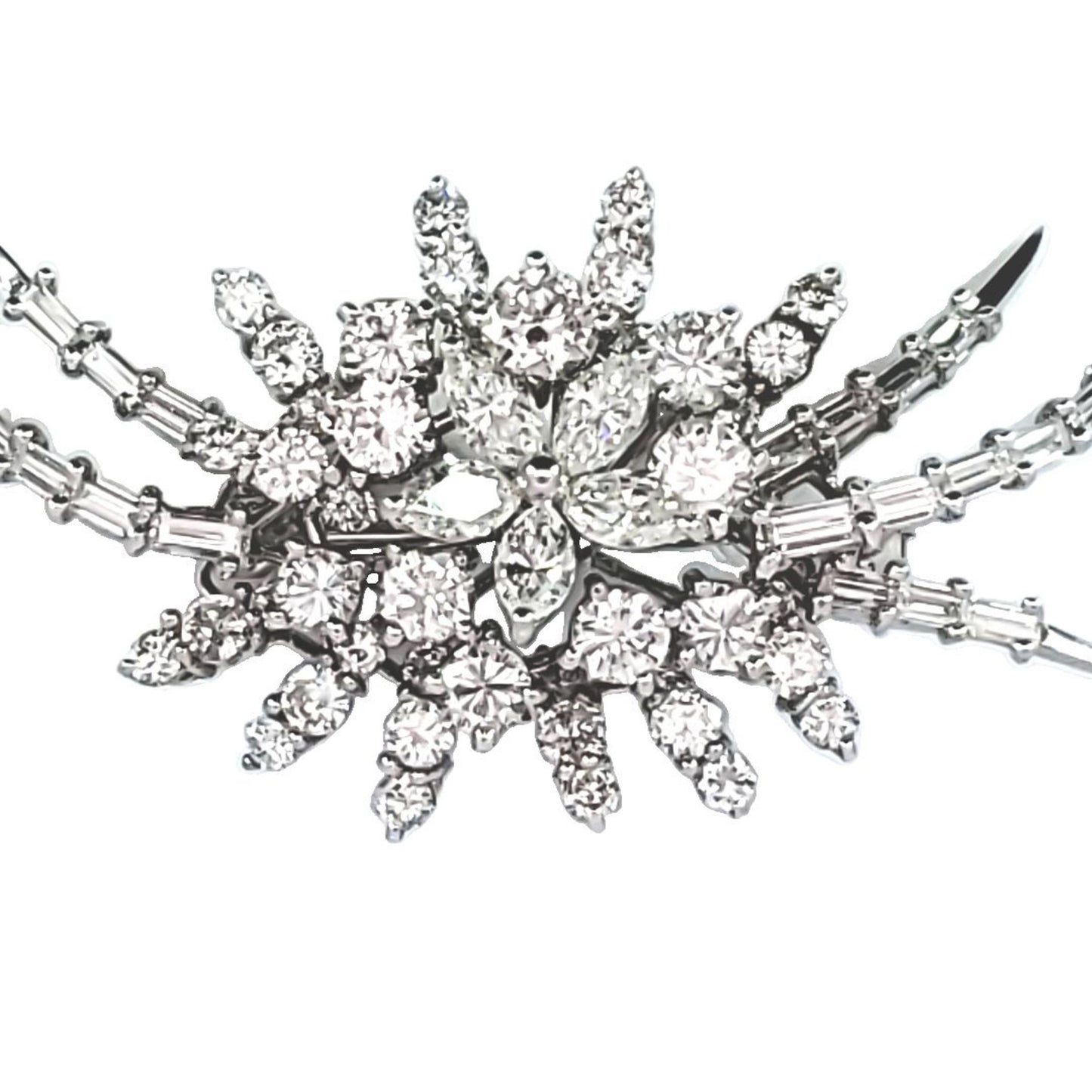 1970s 14KT White Gold Diamond Brooch close-up front