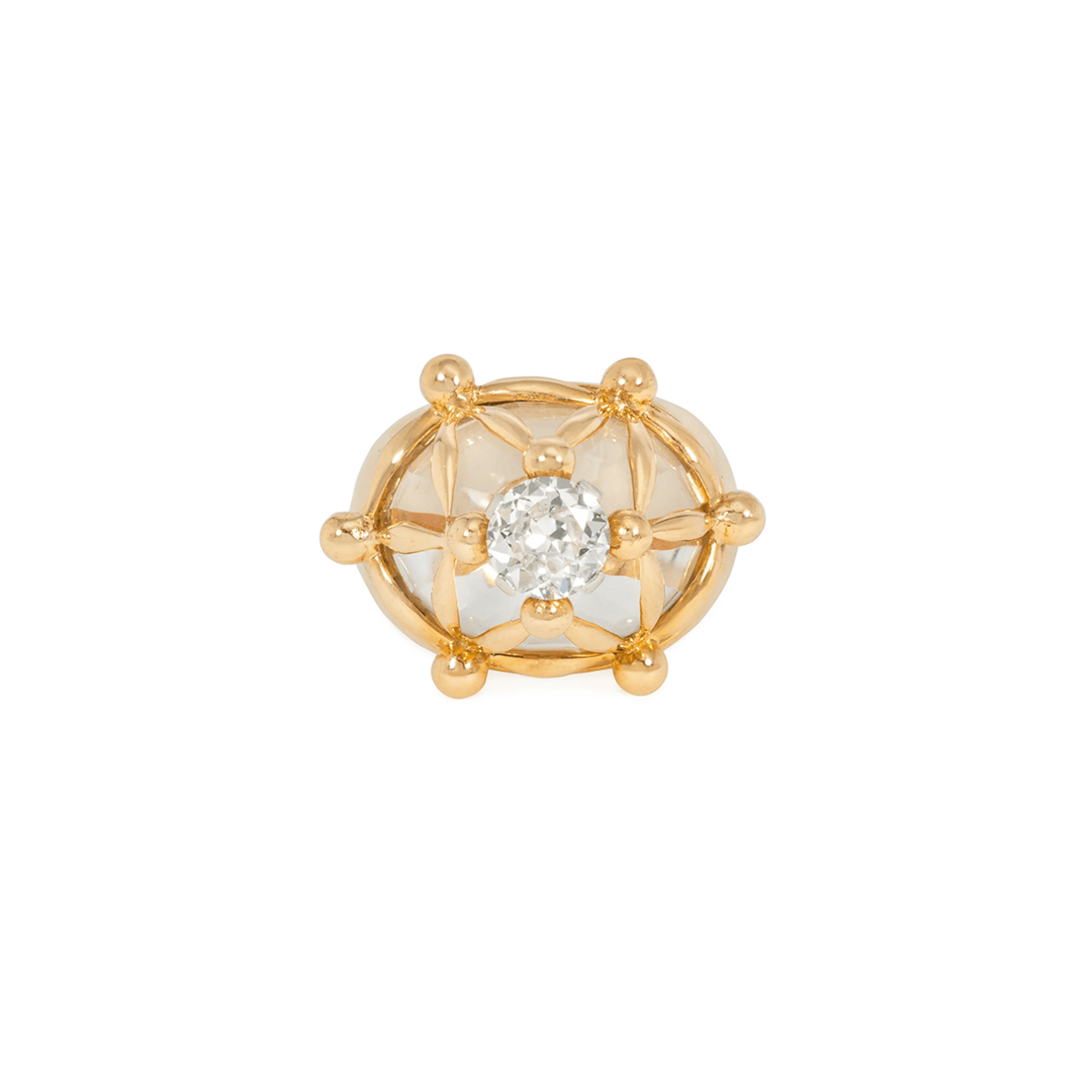 Raymond Topet French 1960s Platinum & 18KT Yellow Gold Diamond & Rock Crystal Ring front