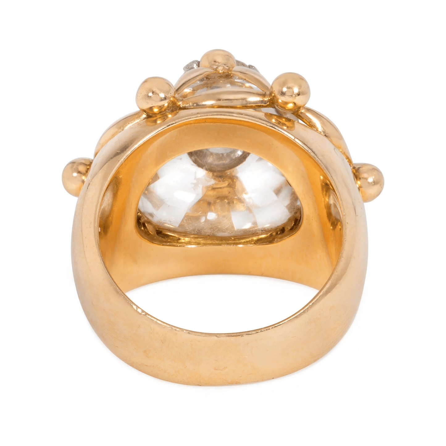 Raymond Topet French 1960s Platinum & 18KT Yellow Gold Diamond & Rock Crystal Ring back