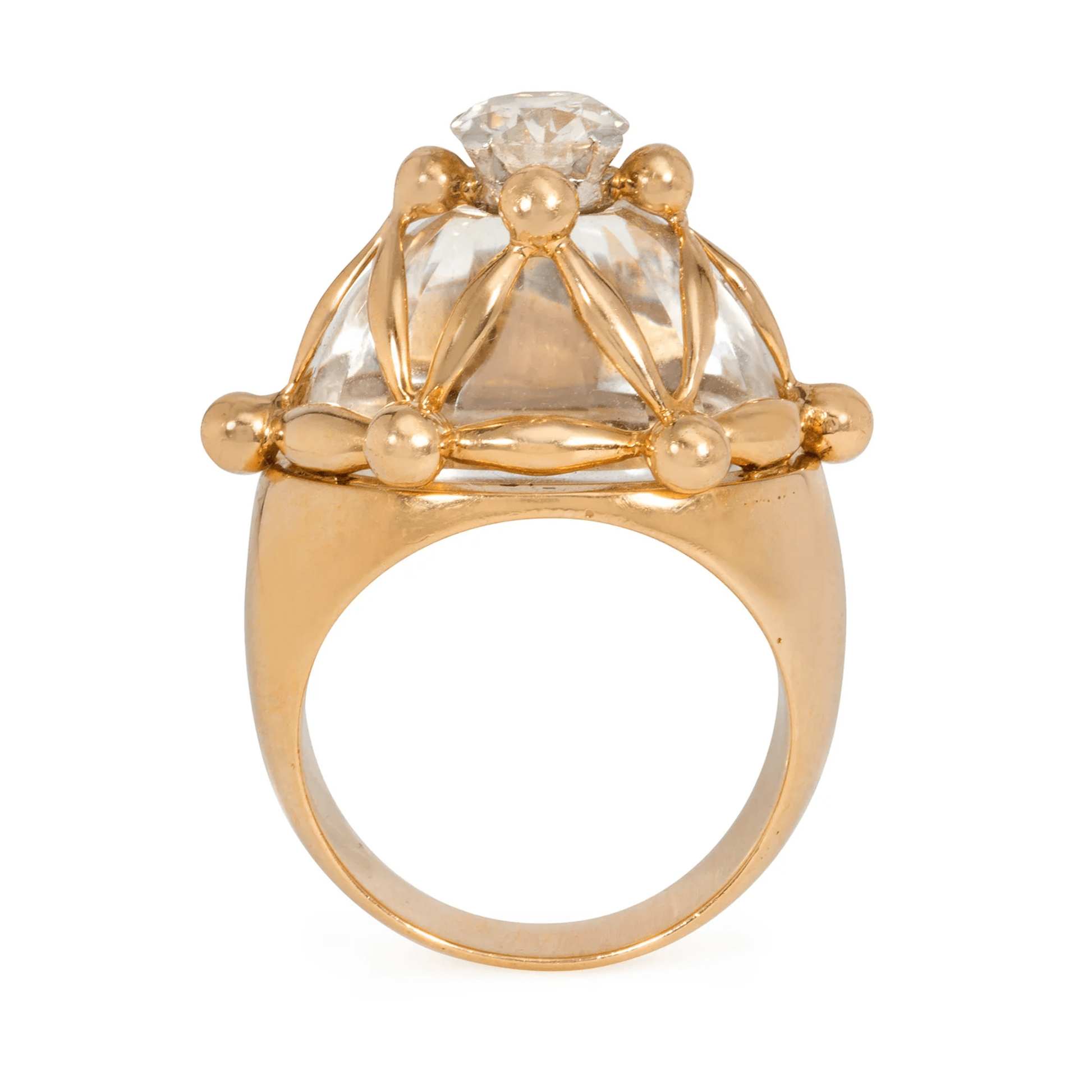 Raymond Topet French 1960s Platinum & 18KT Yellow Gold Diamond & Rock Crystal Ring profile