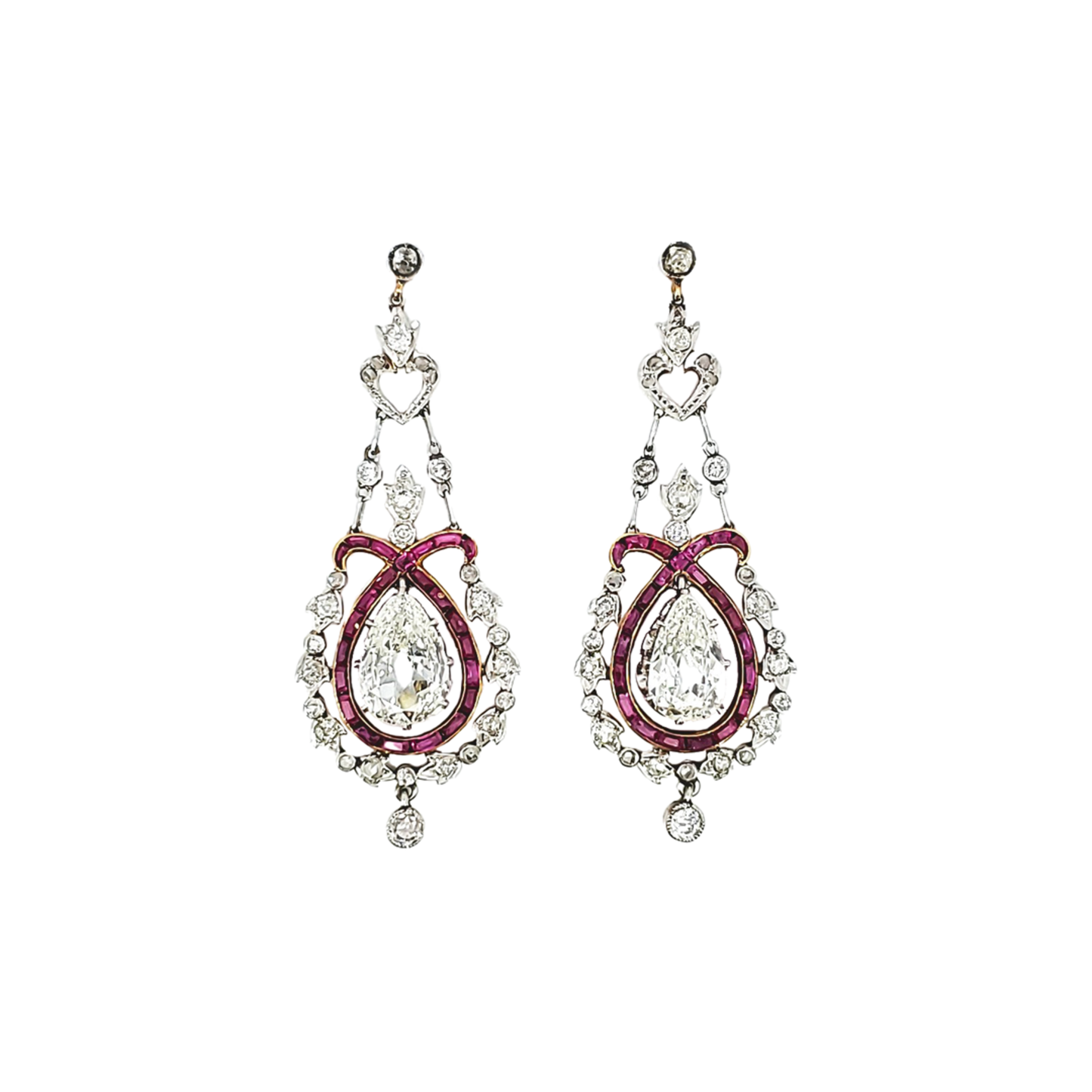 Edwardian Platinum Diamond & Ruby Earrings front