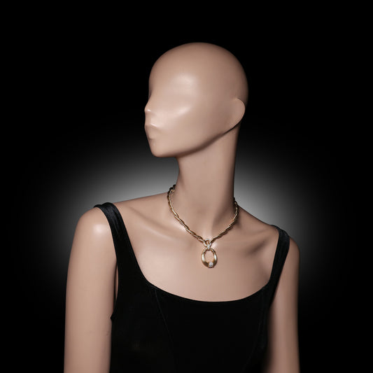 Van Cleef & Arpels French 1970s 18KT Yellow Gold Diamond Necklace worn on neck