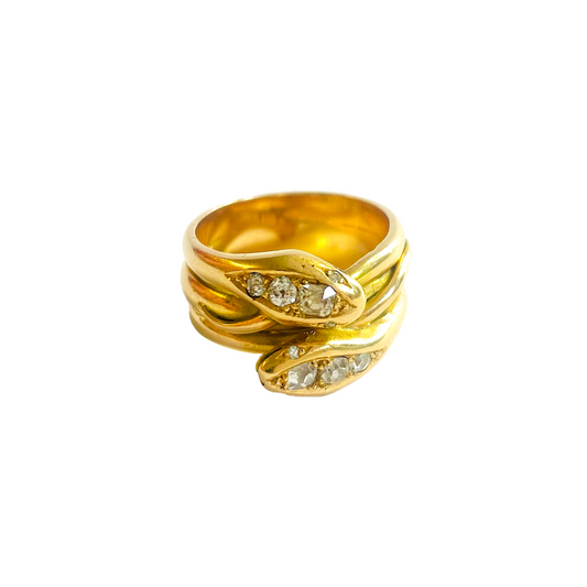 Art Nouveau 18KT Yellow Gold Diamond Snake Ring front
