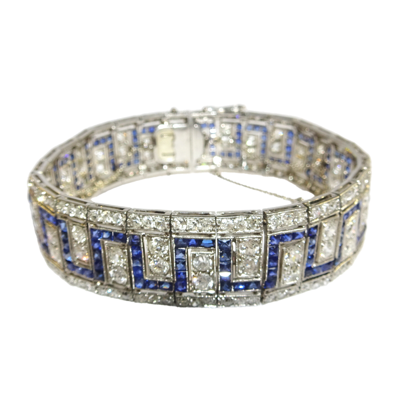 Art Deco Platinum Diamond & Sapphire Bracelet front