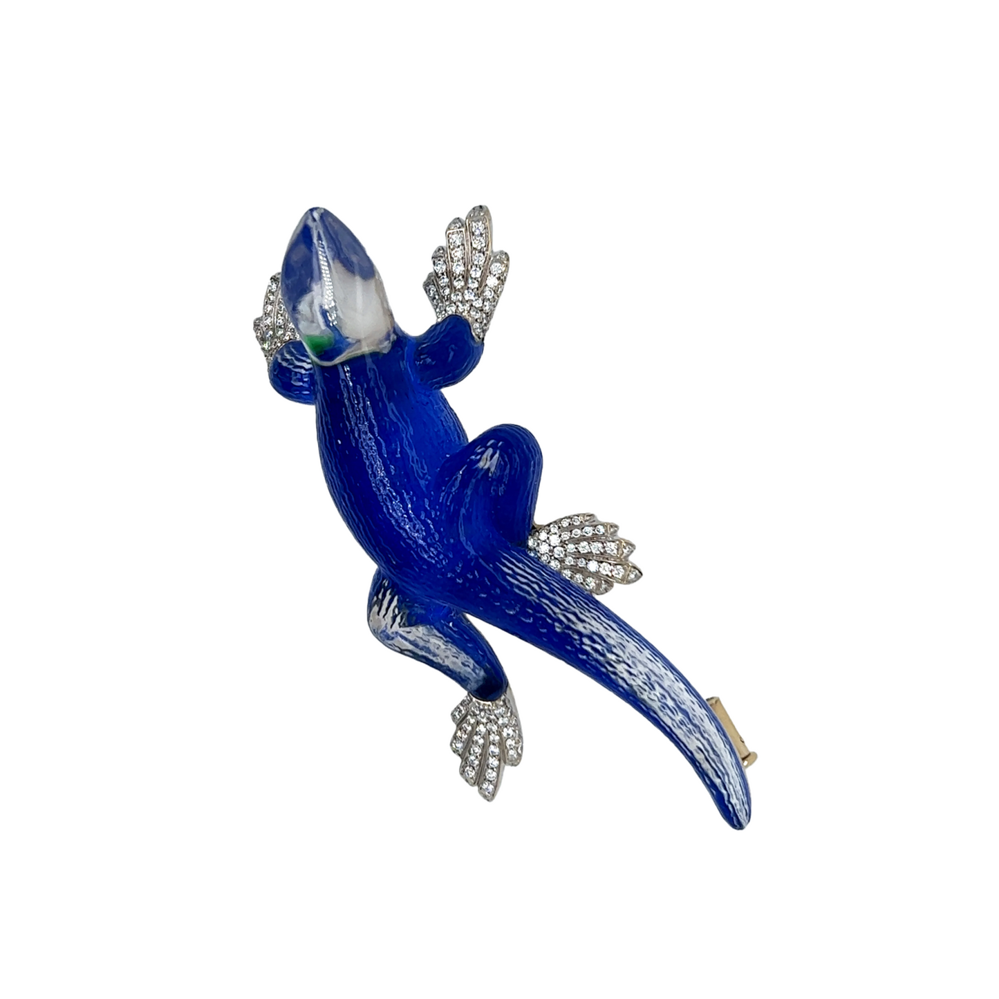 Vhernier Italian Post-1980s 18KT Yellow Gold Rock Crystal & Diamond Lizard Brooch front view