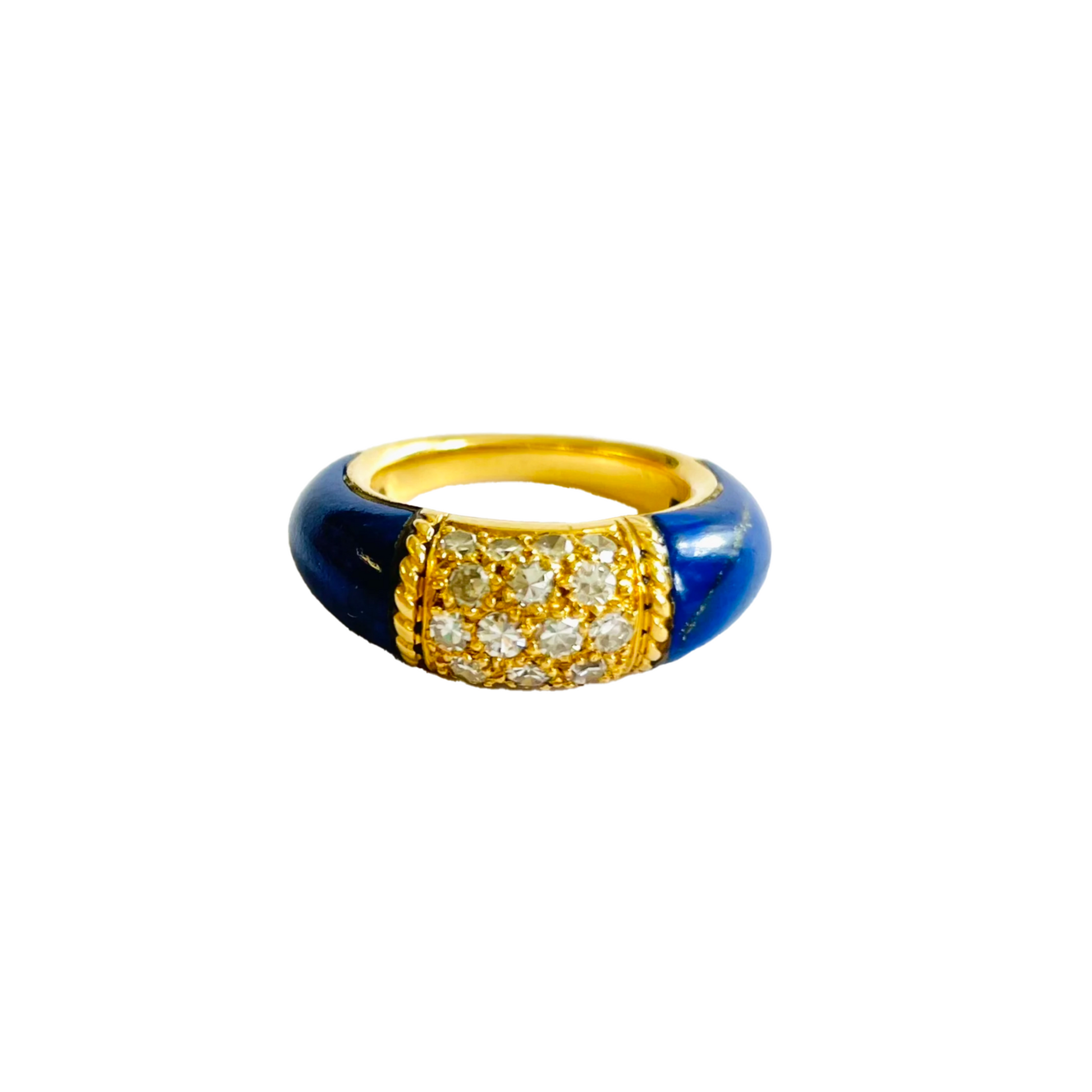 Van Cleef & Arpels 1970s 18KT Yellow Gold Lapis Lazuli & Diamond Ring front view