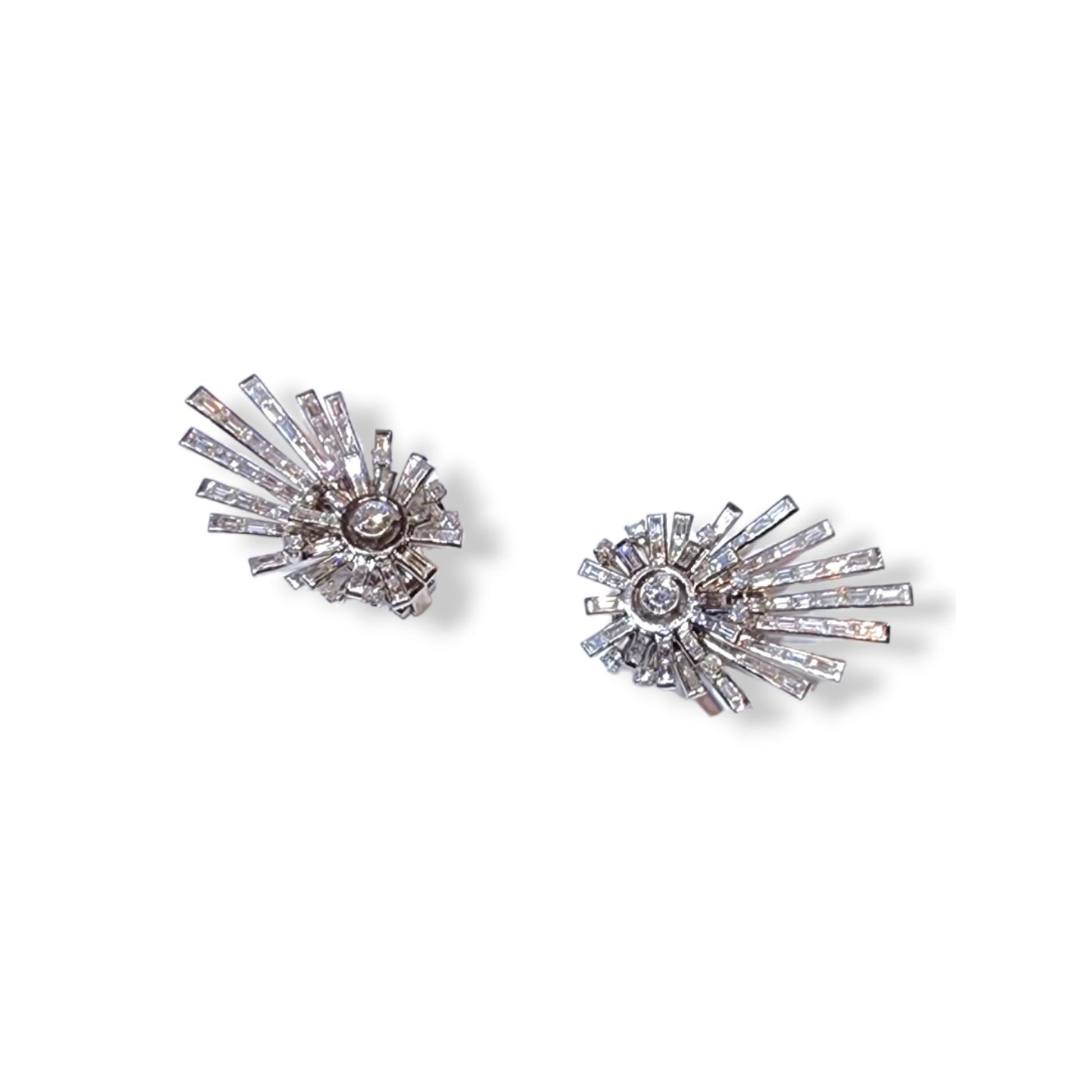 1960s Platinum Diamond Shooting Star Earrings front
