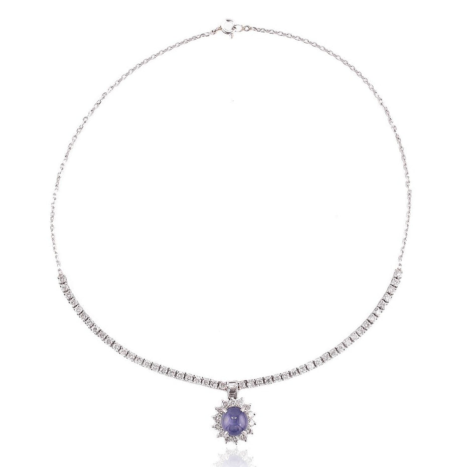 Post-1980s 18KT White Gold Diamond & Sapphire Necklace front