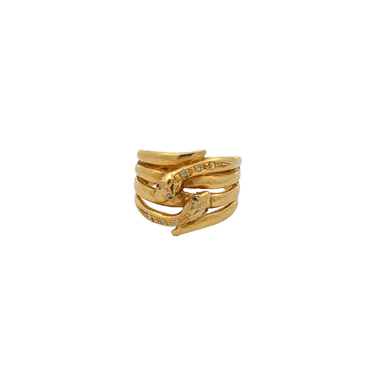 Post-1980s 18KT Yellow Gold Diamond Snake Ring front