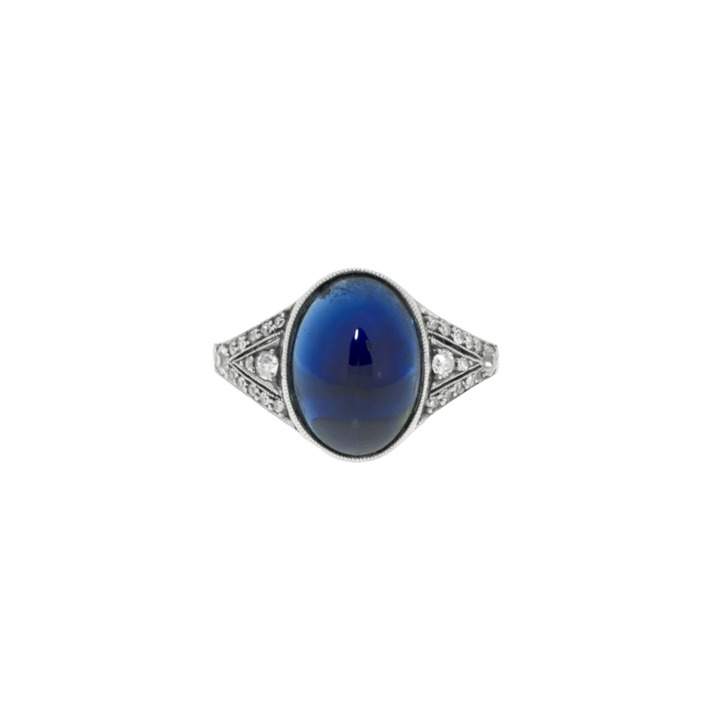 Art Deco Platinum Sapphire & Diamond Ring front view